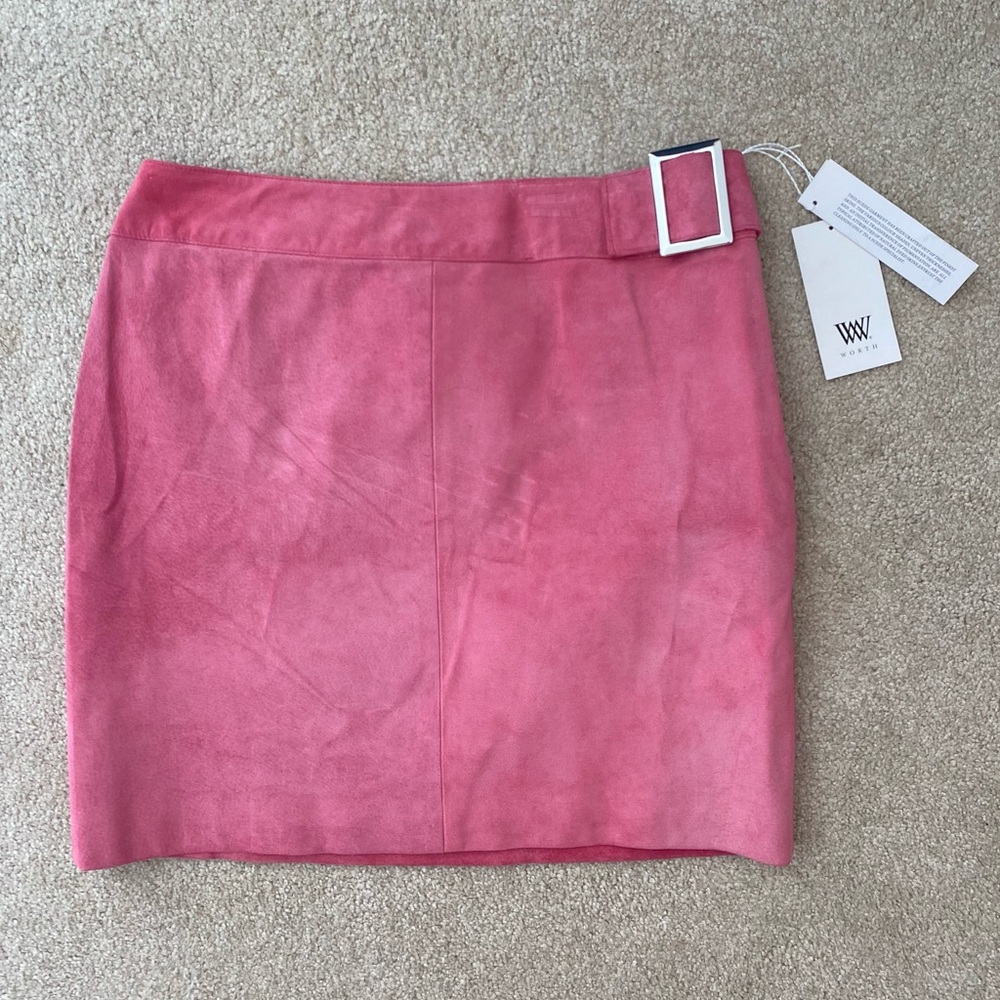 Worth Suede Pink Mini Skirt with Buckle Detail